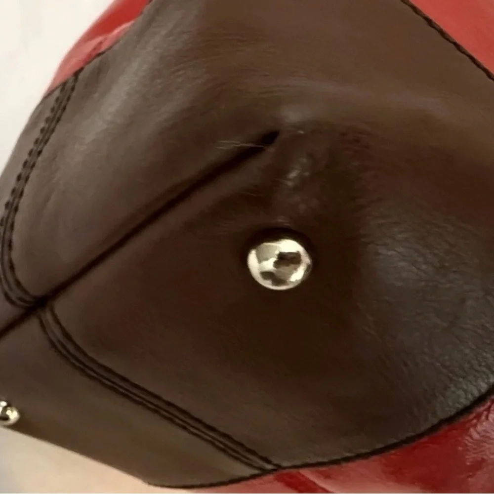Kate Spade Patent Leather Cherry Red Tote Bag Brown Handles & Trim